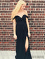 Black Off Shoulder Prom Dresses, Side Slit Prom Dresses, Long Prom Dresses, PD0717