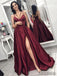Simple Long A-line Side Slit Satin Prom Dresses, PD0837