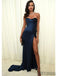Navy Long Mermaid Side Slit Sexy Prom Dresses, PD0939