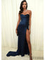 Navy Long Mermaid Side Slit Sexy Prom Dresses, PD0939
