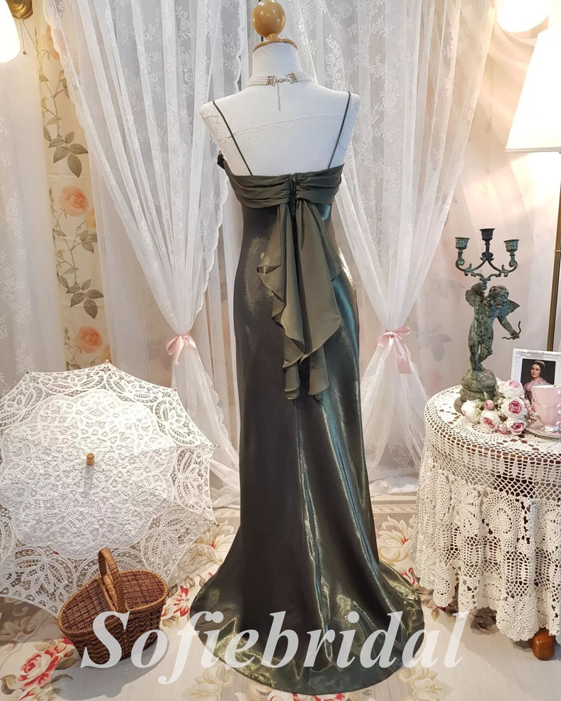 Sexy Spaghetti Straps Elastic Satin Sleeveless Mermaid Long Prom Dresses, PD0853