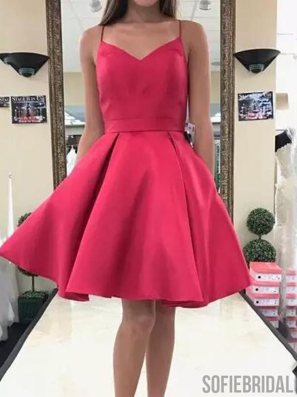 Cheap Simple Watermelon Spaghetti Straps Red Homecoming Dresses, CM453