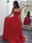 Spaghetti Red Lace Prom Dresses, A-line Prom Dresses, Sexy Prom Dresses, PD0684