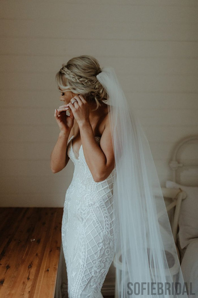 Newest Mermaid Off-shoulder Fulle Lace Sexy Tulle Wedding Dresses With Train, WD0477