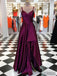 Long A-line Hi-low Plum Satin Prom Dresses, Formal Dresses, PD0886