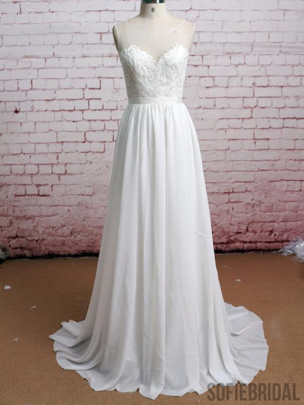 Simple Illusion See Through Cheap Beach Wedding Dresses Online, WD373