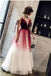 A-line Floor-length V-neck Long Tulle Lace Up Back Prom Dresses, PD0082