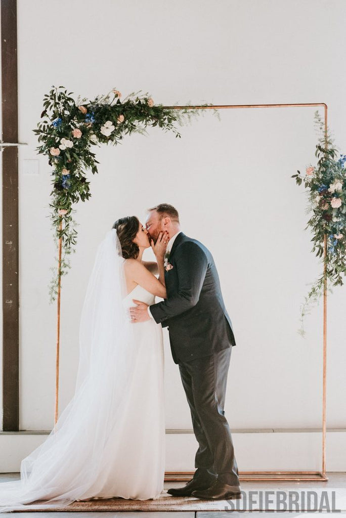 A-line Spaghetti Straps V-neck Long Chiffon Wedding Dresses With Split, WD0478