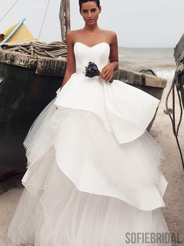 Unique Sweetheart Tulle Ball Gown Wedding Dresses, WD0297