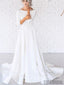 Scoop Neckline 3/4 Sleeves Long A-line Backless Wedding Dresses, WD0274