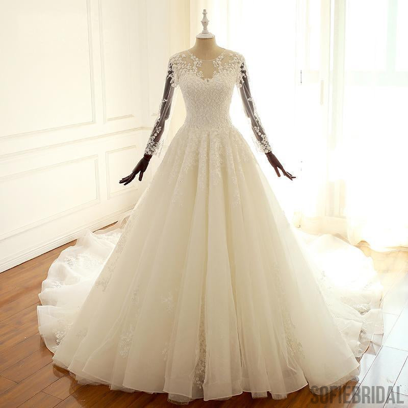 Long Sleeve Lace Long Custom Cheap Custom Wedding Dresses, WD305