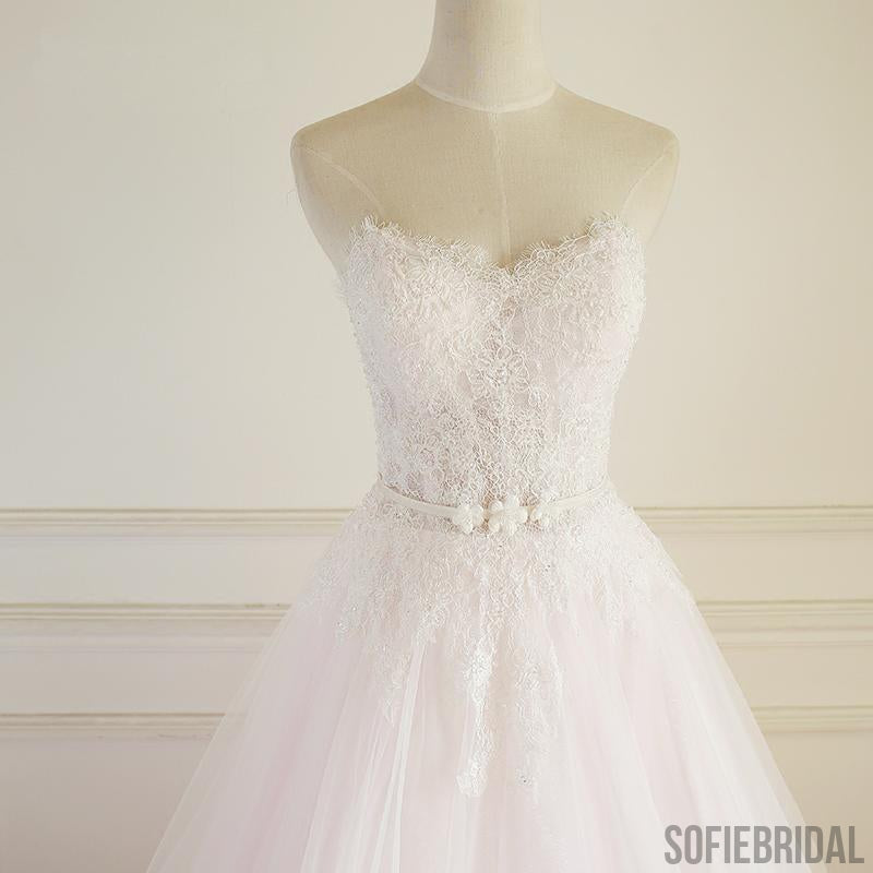 Strapless Pale Pink Long Custom Cheap Custom Wedding Dresses, WD308