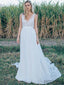 V-neck Lace Chiffon Long A-line Simple Country Wedding Dresses, WD0299