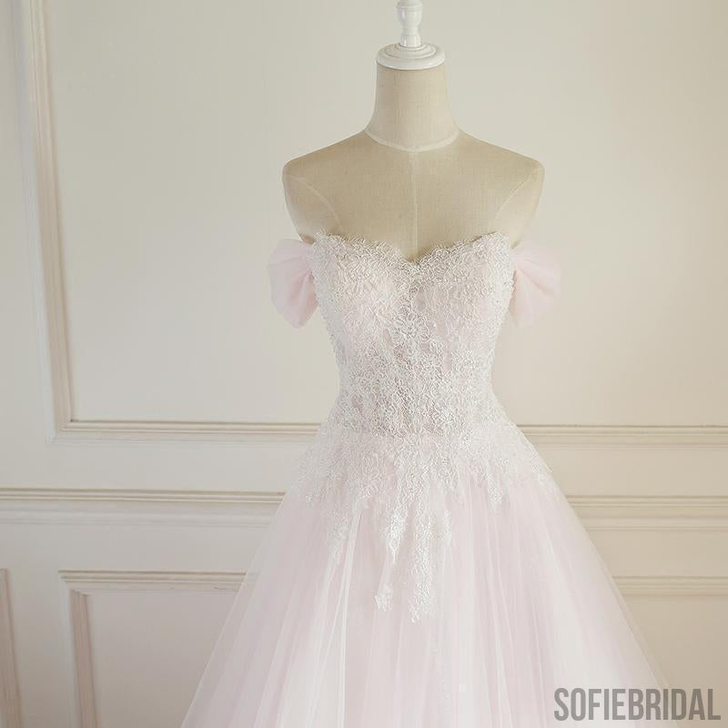 Strapless Pale Pink Long Custom Cheap Custom Wedding Dresses, WD308