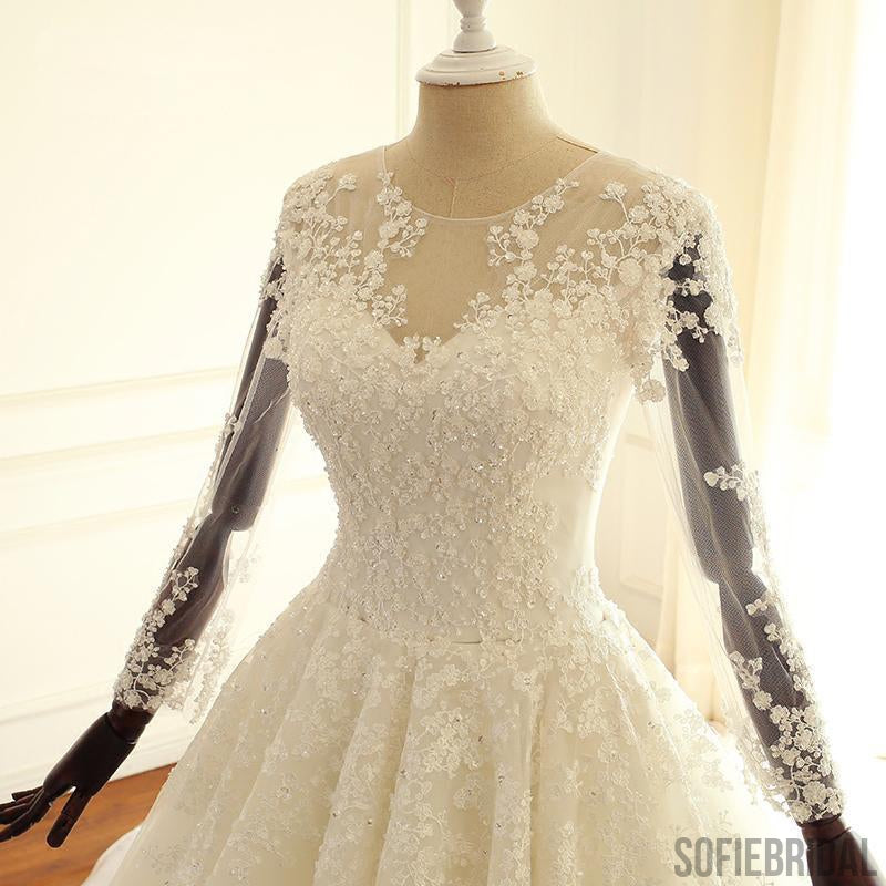 Long Sleeve Lace Long Custom Cheap Custom Wedding Dresses, WD305