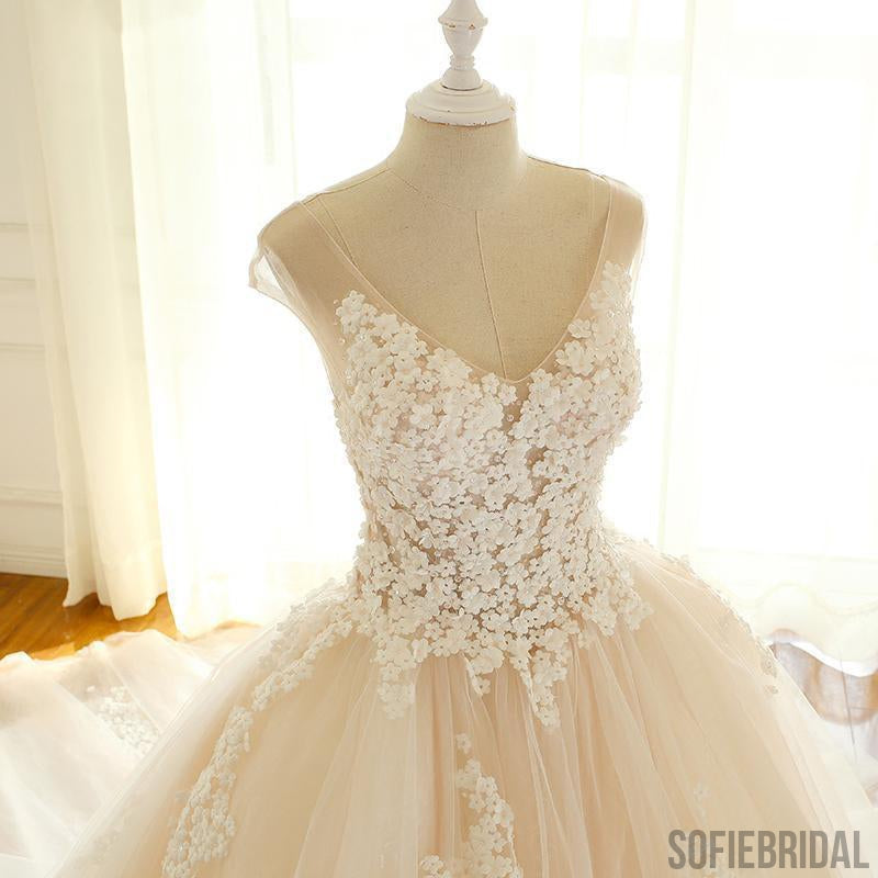 Cap Sleeve Lace Long Custom Cheap Custom Wedding Dresses, WD307