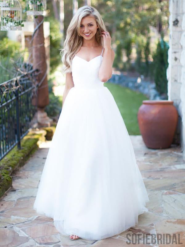 Simple Elegant Long A-line Ivory Tulle Wedding Dresses, WD0295