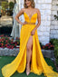 Strapless Yellow Prom Dresses, Side Slit Prom Dresses, Cheap Prom Dresses, PD0721