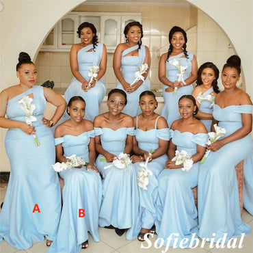 Mismatched Soft Satin Sleeveless Mermaid Floor Length Bridesmaid Dresses, SFWG00547