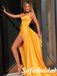Sexy Soft Satin Spaghetti Straps V-Neck Side Slit Mermaid Long Prom Dresses With Train, PD0981