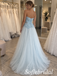 Light Blue Tulle Strapless Sweetheart Neck Pleated Ruffled Bodice Crystal Embellished Floor Length A-Line Bridesmaid Gown,PD1351
