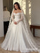 Off Shoulder Sweetheart Lace Corset Ball Gown Wedding Dress, Long Sheer Lace Sleeve Bridal Gown, SFWD0142