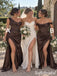 Mismatched Brown Soft Satin Pleated Floor Length Side Slit Mermaid Bridesmaid Gown, SFWG00649