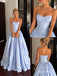 Light Blue Strapless Ruched Corset Satin A Line Prom Dress, PD13923