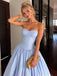 Light Blue Strapless Ruched Corset Satin A Line Prom Dress, PD13923