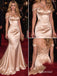 Champagne Off Shoulder Ruffle Satin Mermaid Red Carpet Gown, PD13925