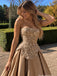 Champagne Strapless Sparkly Beaded Corset Satin Ball Gown, PD13926