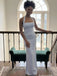 Light Blue Satin Halter Backless Mermaid Maxi Prom Dress, PD13919