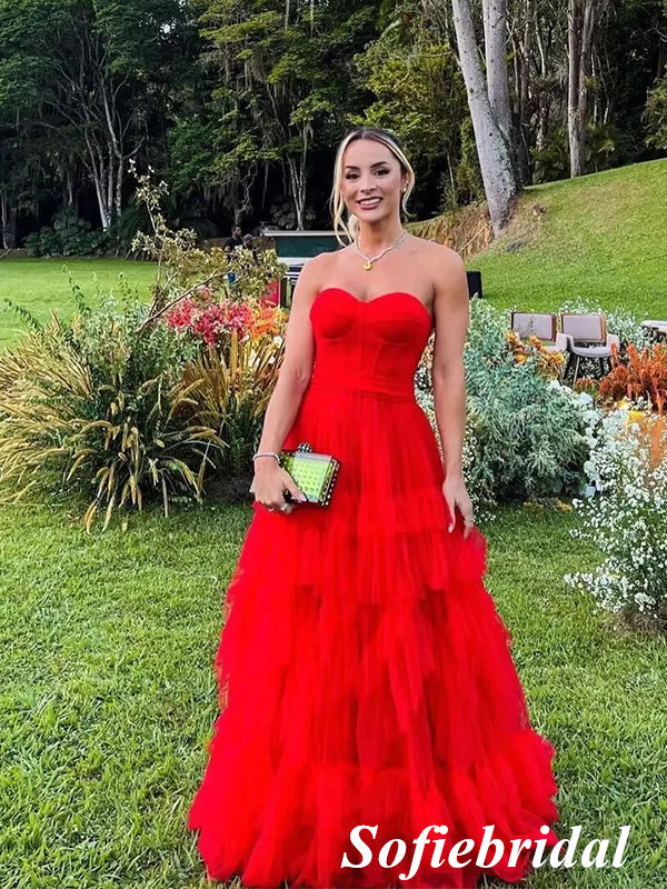 Sexy Red Tulle Sweetheart Sleeveless A-Line Prom Dress, PD01024