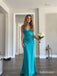 Turquoise V-Neck Satin Mermaid Dress, Sleek Floor Length Evening Gown,PD13890