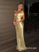 Pale Gold Off The Shoulder Satin Mermaid Gown, Ruched V Neck Formal Prom Dress, PD13944