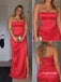 Fuchsia Strapless Draped Slit Satin Gown, Sweetheart Ruched Formal Prom Dress, PD13953