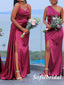 Sexy Soft Satin Mismatched Sleeveless Side Slit Mermaid Floor Length Bridesmaid Dresses, SFWG00511