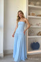 Light Blue Strapless Chiffon High Slit Evening Dress, Tube Top Flowy Floor Length Prom Gown,PD13891