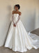 Strapless Square Neck Satin Ballgown Wedding Dress, Detachable Lace Long Sleeve Bridal Gown, SFWD0127