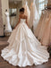 Square Neck Corset Satin Ballgown Wedding Dress, Bow Draped Tiered Bridal Gown with Train, SFWD0128