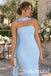 Sky Blue Chiffon Pleated Strapless Halter Sash Floor Length Mermaid Bridesmaid Gown, SFWG00716