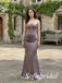Dusty Mauve Satin Strapless Wavy Neck Corset Draped Waist Floor Length Mermaid Bridesmaid Gown,PD1356