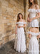White Off The Shoulder Ruffle Chiffon A Line Dress, Corset Floor Length Formal Gown,PD13893
