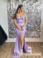 Sexy Soft Satin Spaghetti V-Neck Sleeveless Mermaid Long Prom Dresses With Applique, PD0994