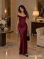 Burgundy Off Shoulder 3D Floral Satin Mermaid Dress, Fitted Floor Length Formal Gown,PD13894
