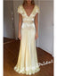 Shiny Soft Satin Flutter Sleeves V-Neck A-Line Maxi Prom Dress, PD01173
