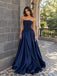 Navy Strapless Satin Ball Gown Dress, Corset Floor Length Formal Gown,PD13895
