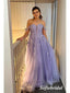 Elegant Tulle And Lace Off Shoulder Sleeveless A-Line Maxi Prom Dress, PD01133