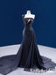 Sexy Black Soft Satin One Shoulder Sleeveless Side Slit Mermaid Long Dress Prom Dress With Beading, PD01119