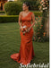 Burnt Orange Satin One Shoulder Beaded Mermaid Bridesmaid Dress For Wedding Guest, SFWG00643